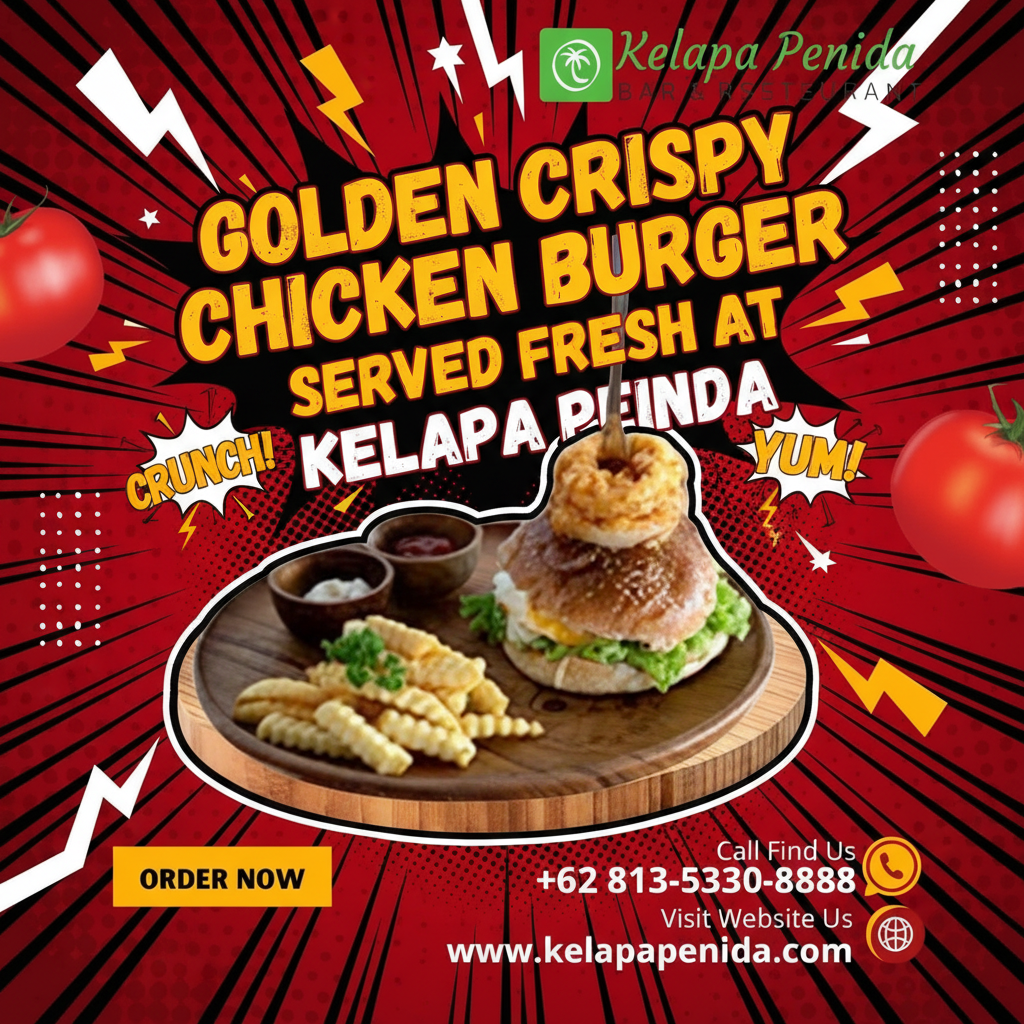 Golden Crispy Chicken Burger at Kelapa Penida Bar and Restaurant in Nusa Penida