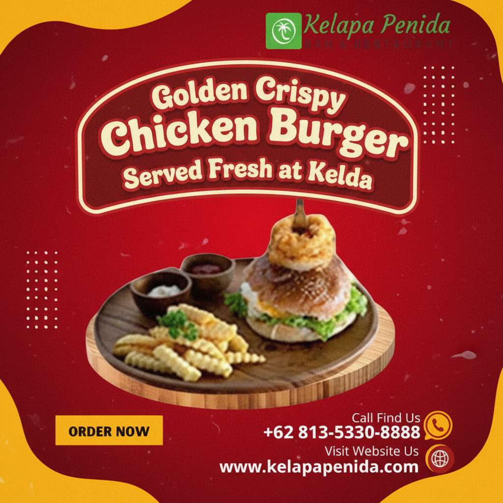Golden Crispy Chicken Burger at Kelapa Penida Bar and Restaurant in Nusa Penida