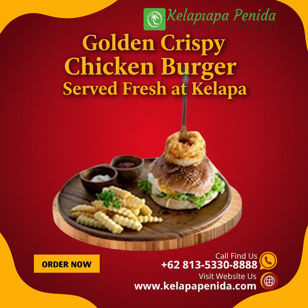 Golden Crispy Chicken Burger at Kelapa Penida Bar and Restaurant in Nusa Penida