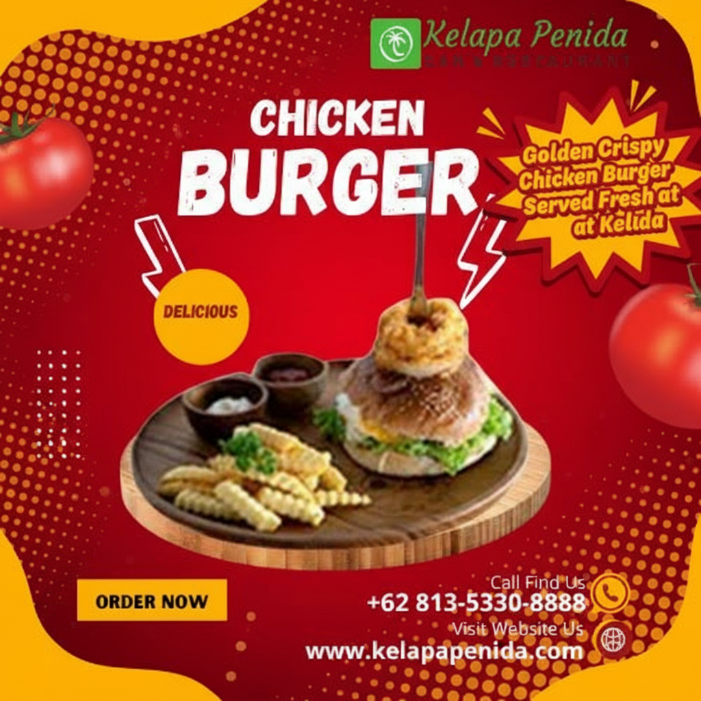 Golden Crispy Chicken Burger at Kelapa Penida Bar and Restaurant in Nusa Penida